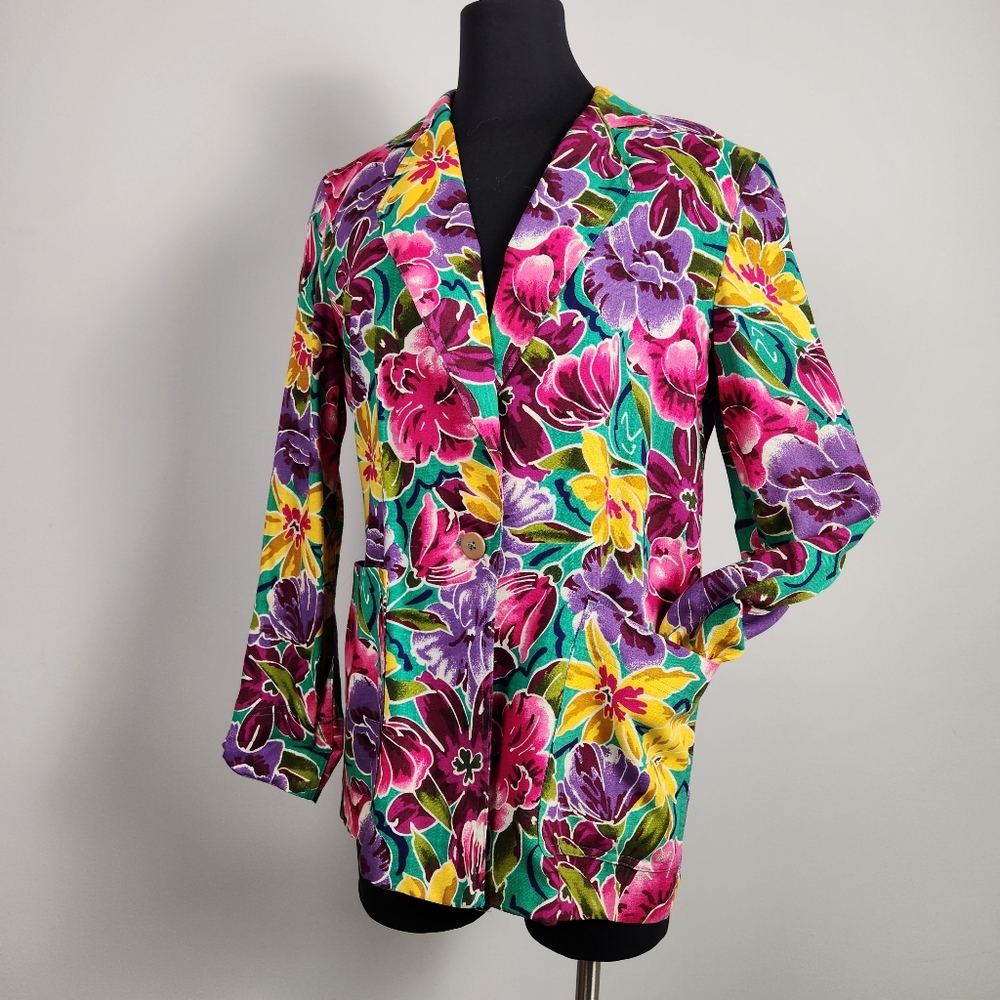 VTG CHRISTIAN DIOR Tropical Floral Print Blazer